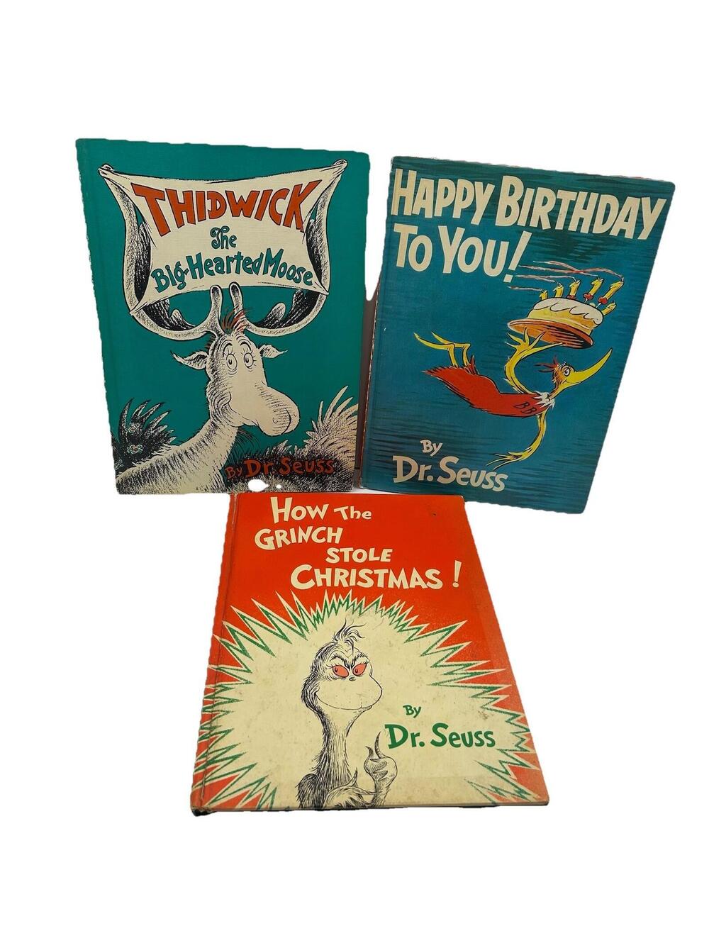 Vintage Dr Seuss Hardcover 3 Book Lot Grinch Thidwick Happy Birthday READ